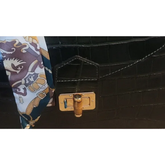 Charlie Leather Teresa Emerald Green Croc Print Small Handbag/Crossbody Bag-NWT - Picture 8 of 13